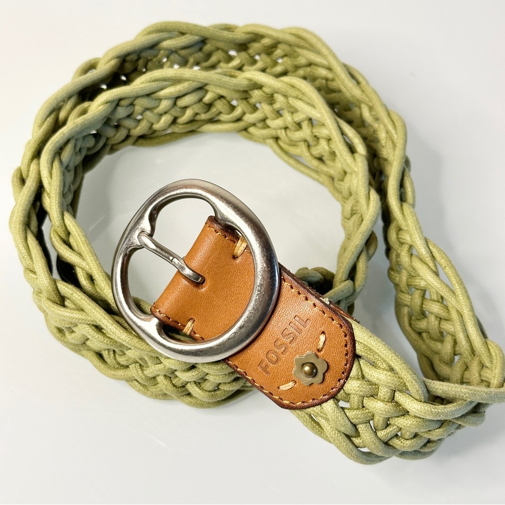 Fossil Green Paracord + Leather Belt M